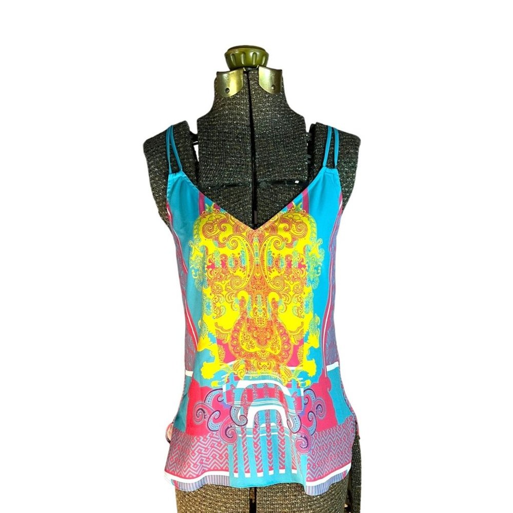 Hale Bob Top Womens Size XS Tank Top Blue Pink V-Neck - Picture 2 of 8